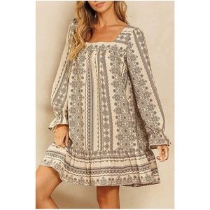 #27 Boho Print Ruffle Hem Mini Dress